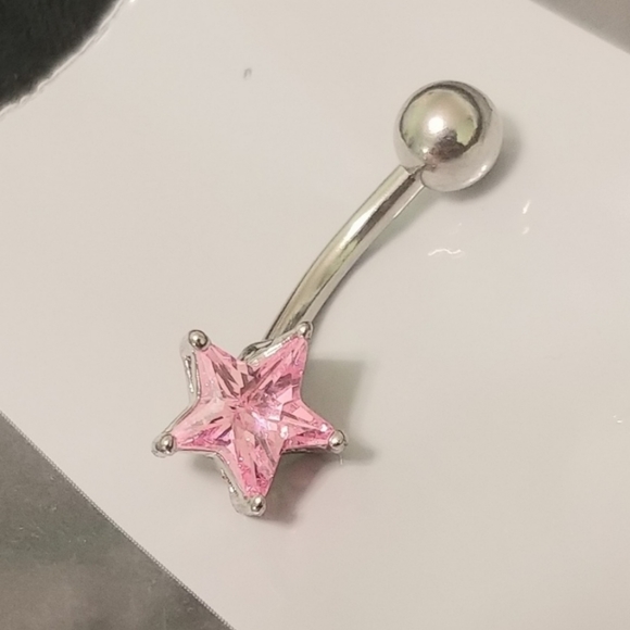 Star Pink Diamond Silver Belly Piercing Jewelry - Picture 6 of 6